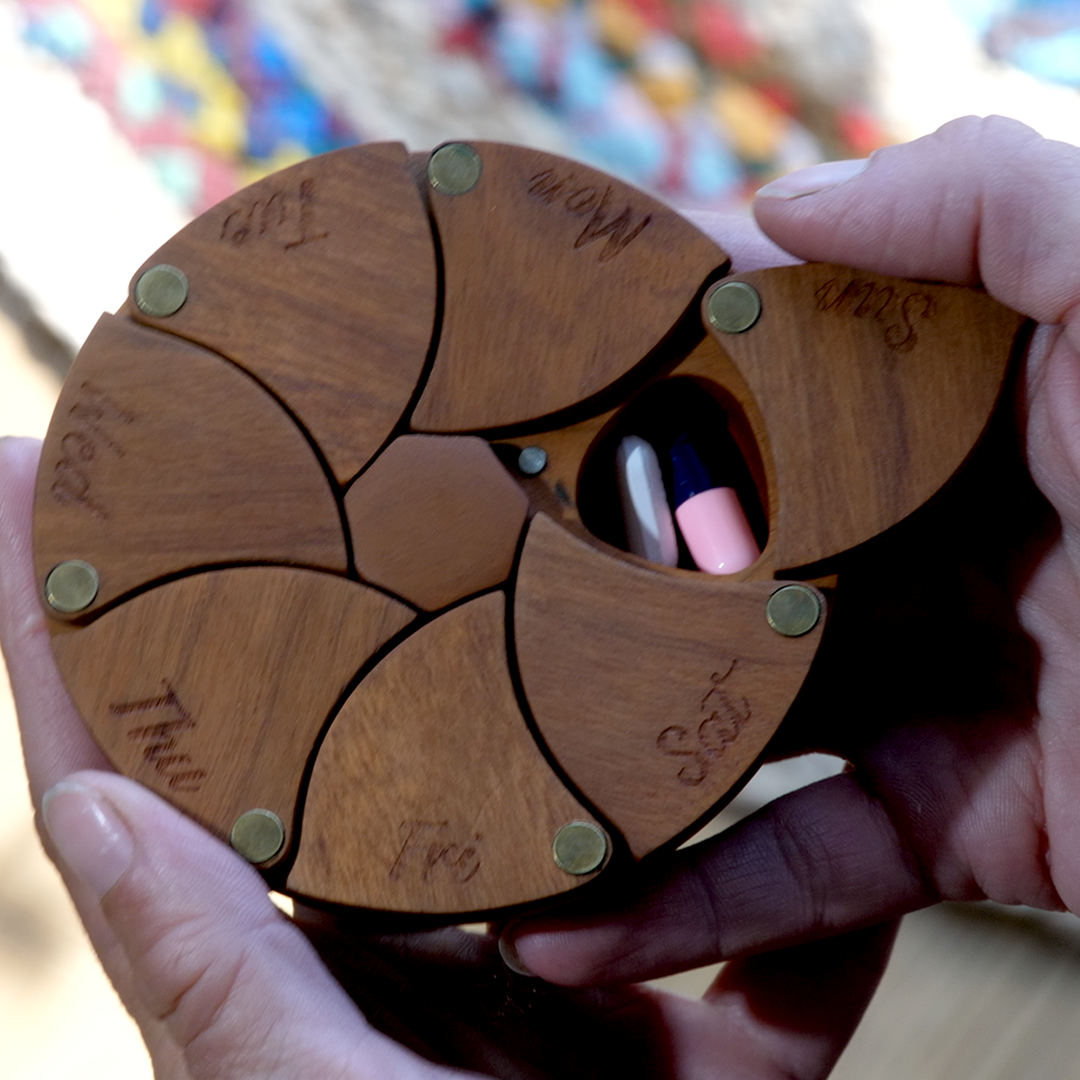 Cherry Wood Pillbox With Magnetic Doors