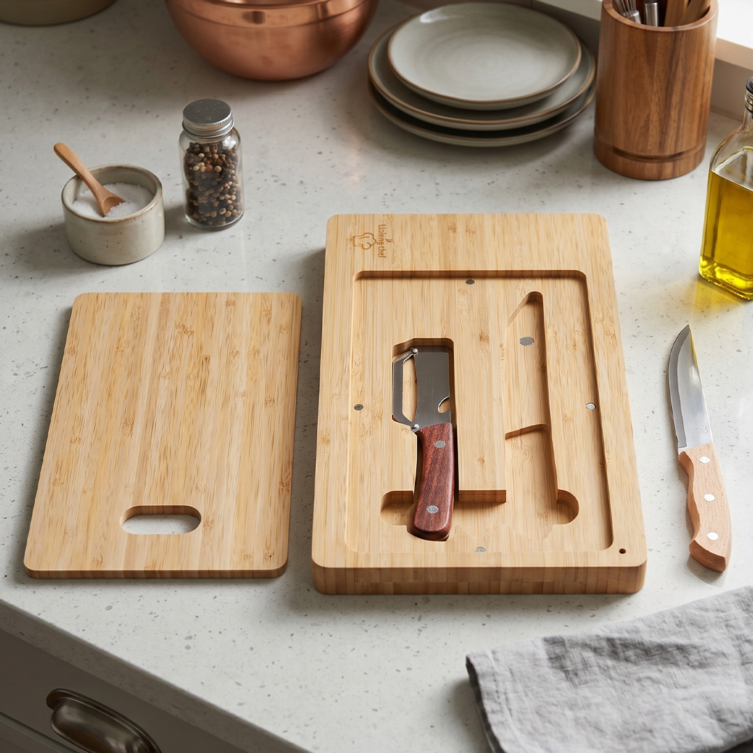 6-in-1 Bamboo Board With Magnetic Storage