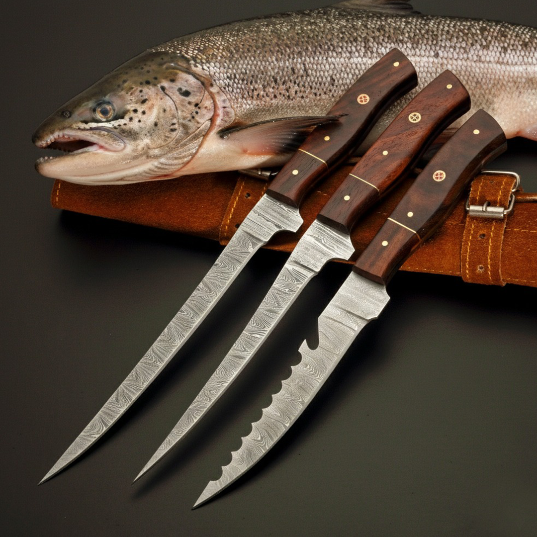 Hand-Forged Damascus Fillet Set