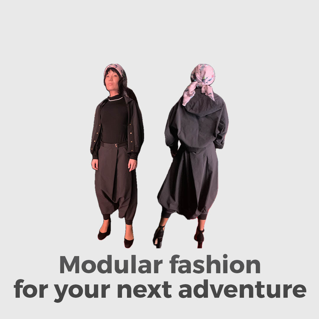 Versatile Trouser Skirt With A Modular Shrug &amp; Detachable Hood