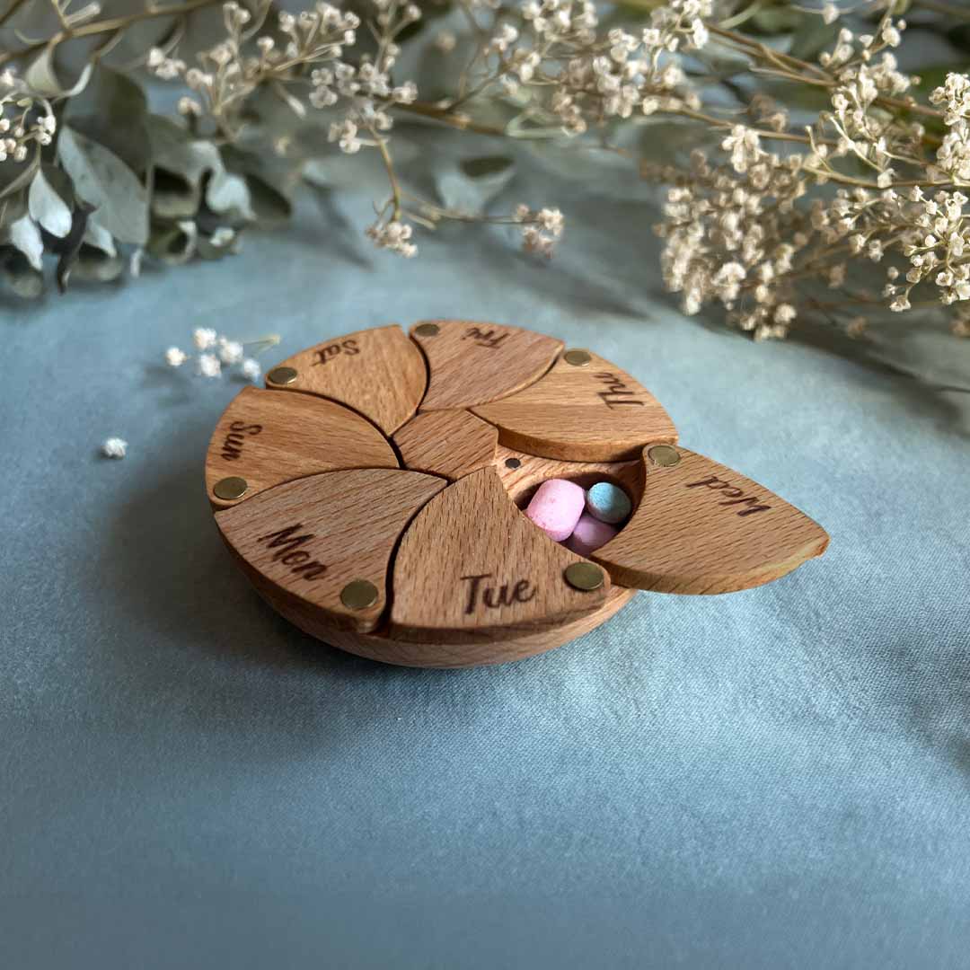 Cherry Wood Pillbox With Magnetic Doors