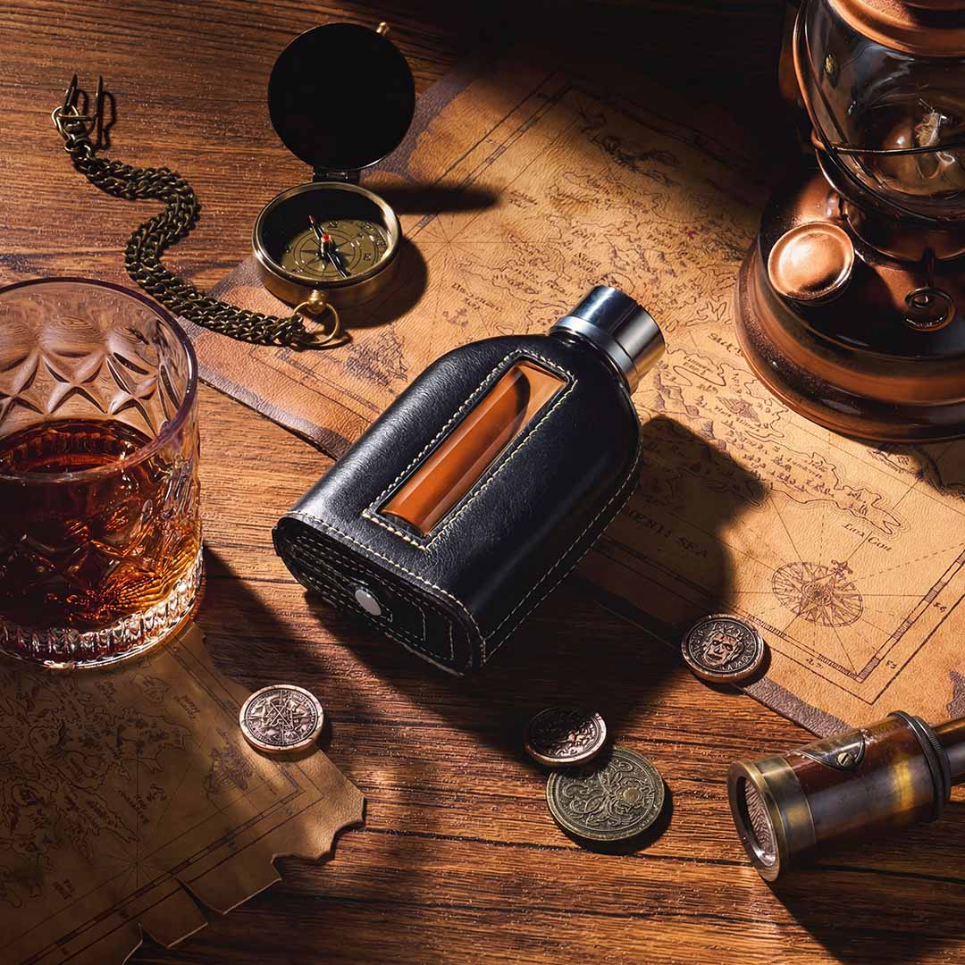 360 degrees Removable Leather-Sleeve Glass Flask