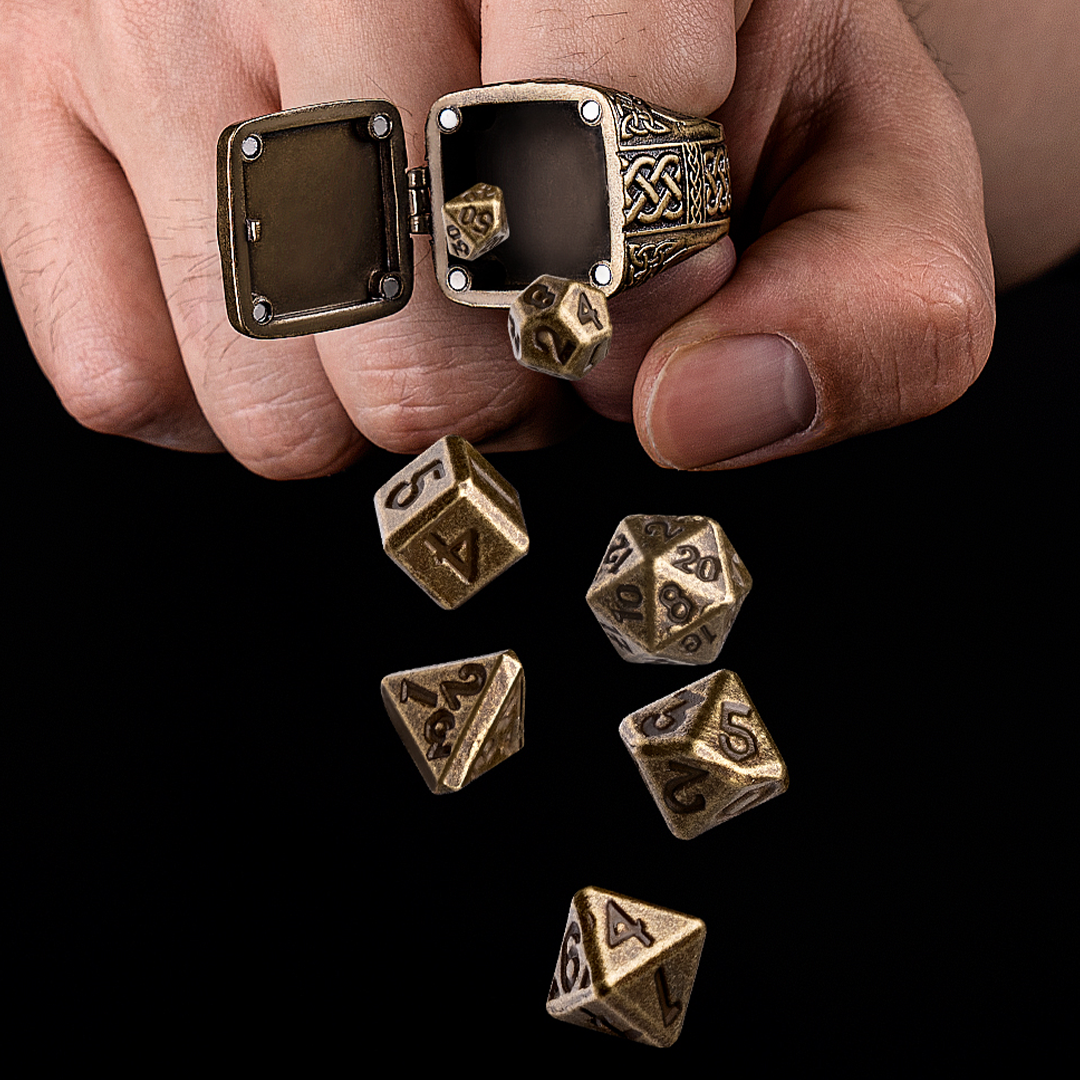 Brass Dice Ring With Hidden RPG Set