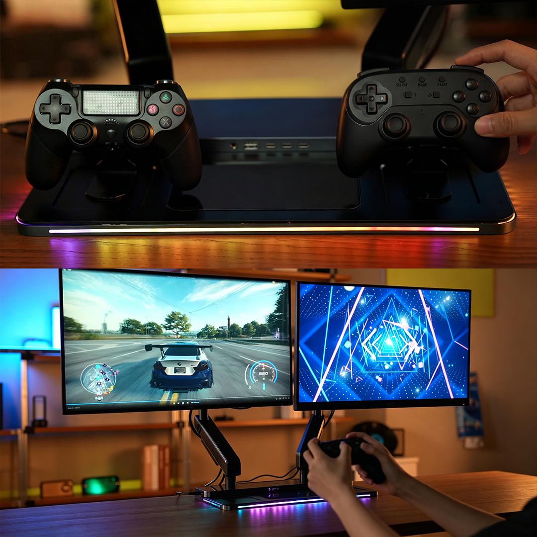 100W Hub With Dual 360 degrees Monitor Arms