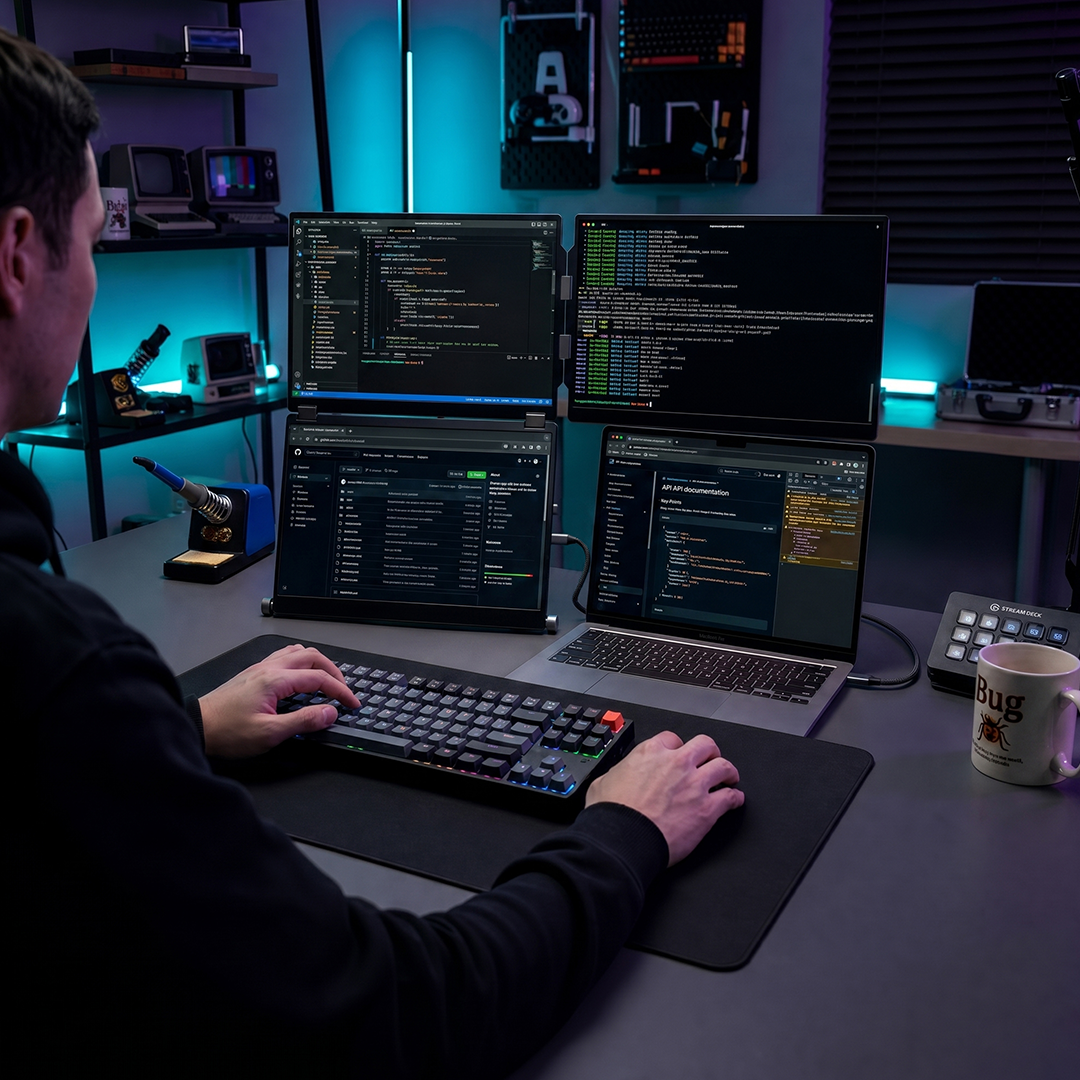 The Four-Screen Workstation That Moves With You