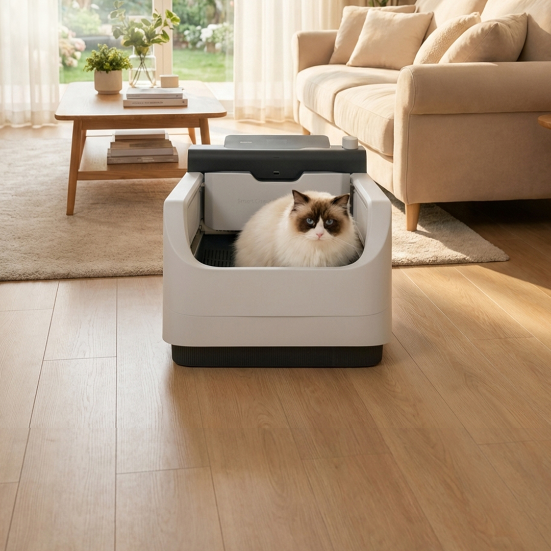 Self-Flushing Litter Box With AI Health Tracking