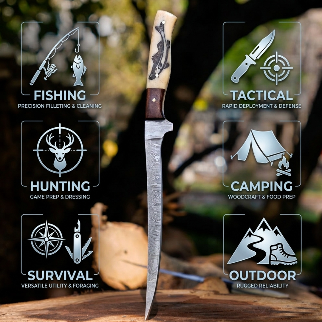 Hand-Forged Damascus Fillet Set