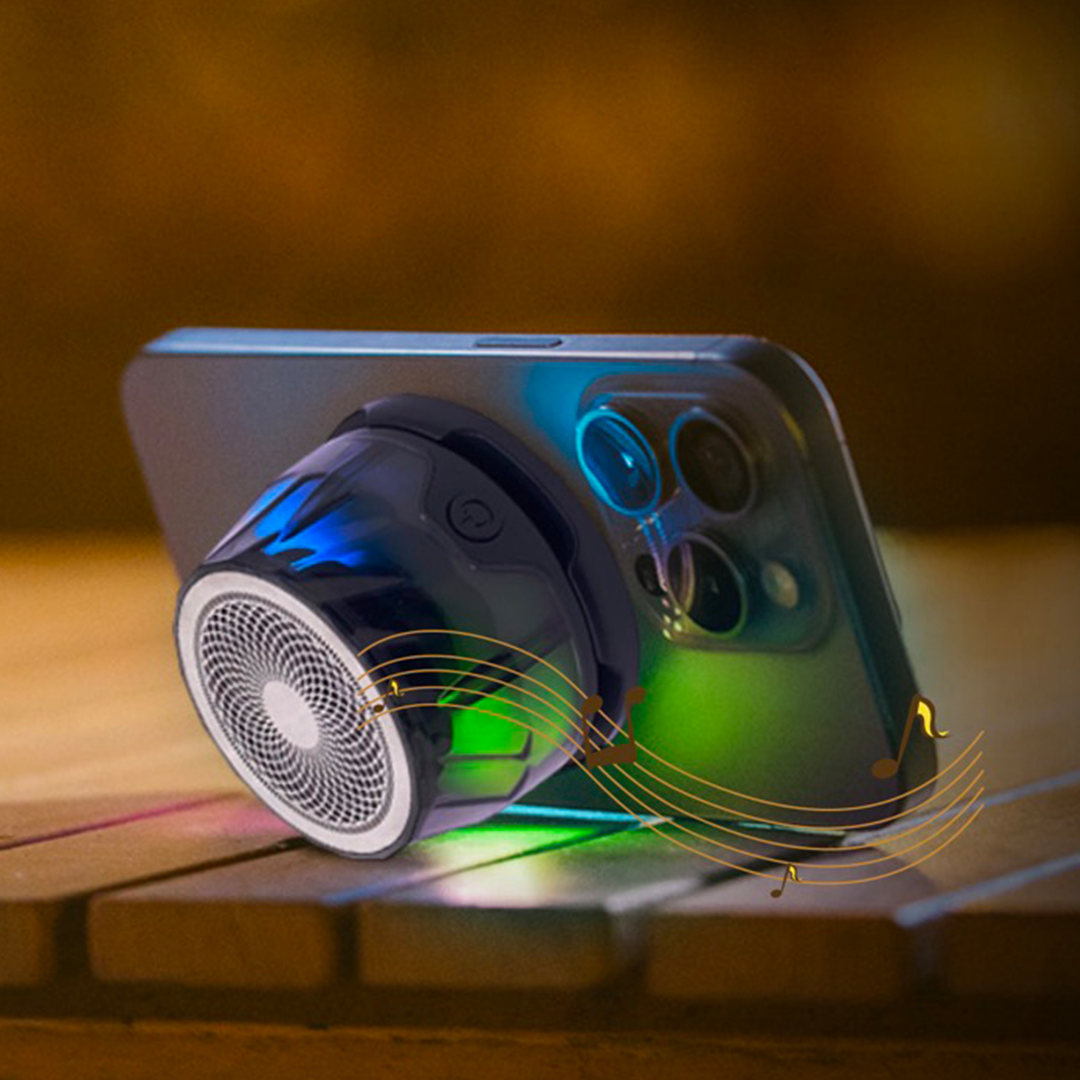 Sleek Speaker with Wireless Charging & RGB Lights for Any Adventure