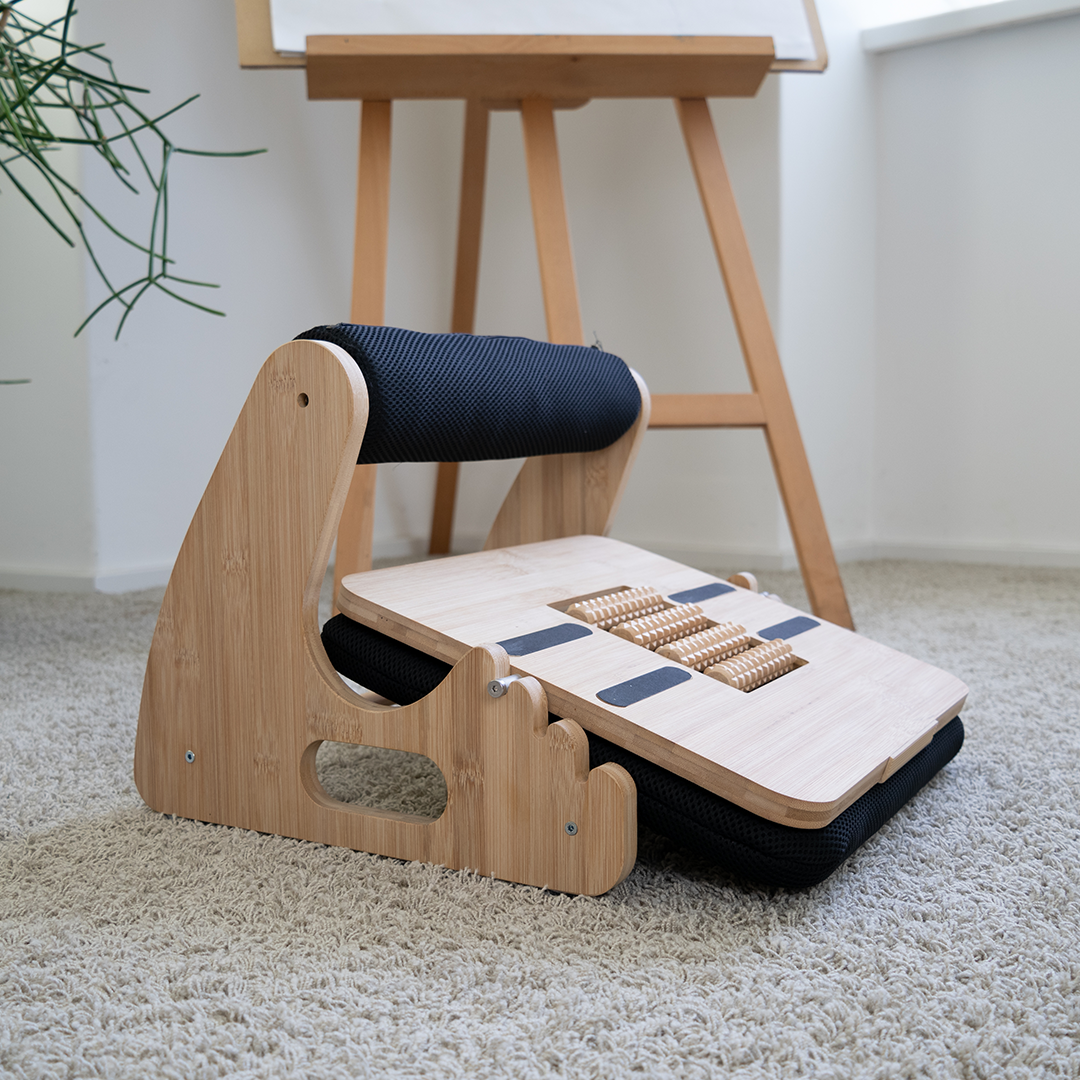 Solid Wood Cushioned Footrest With Massage Rollers