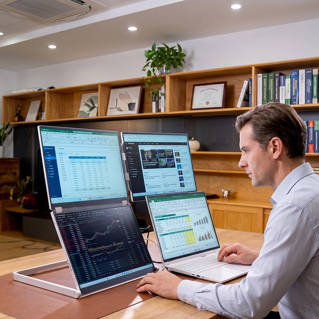 The Four-Screen Workstation That Moves With You