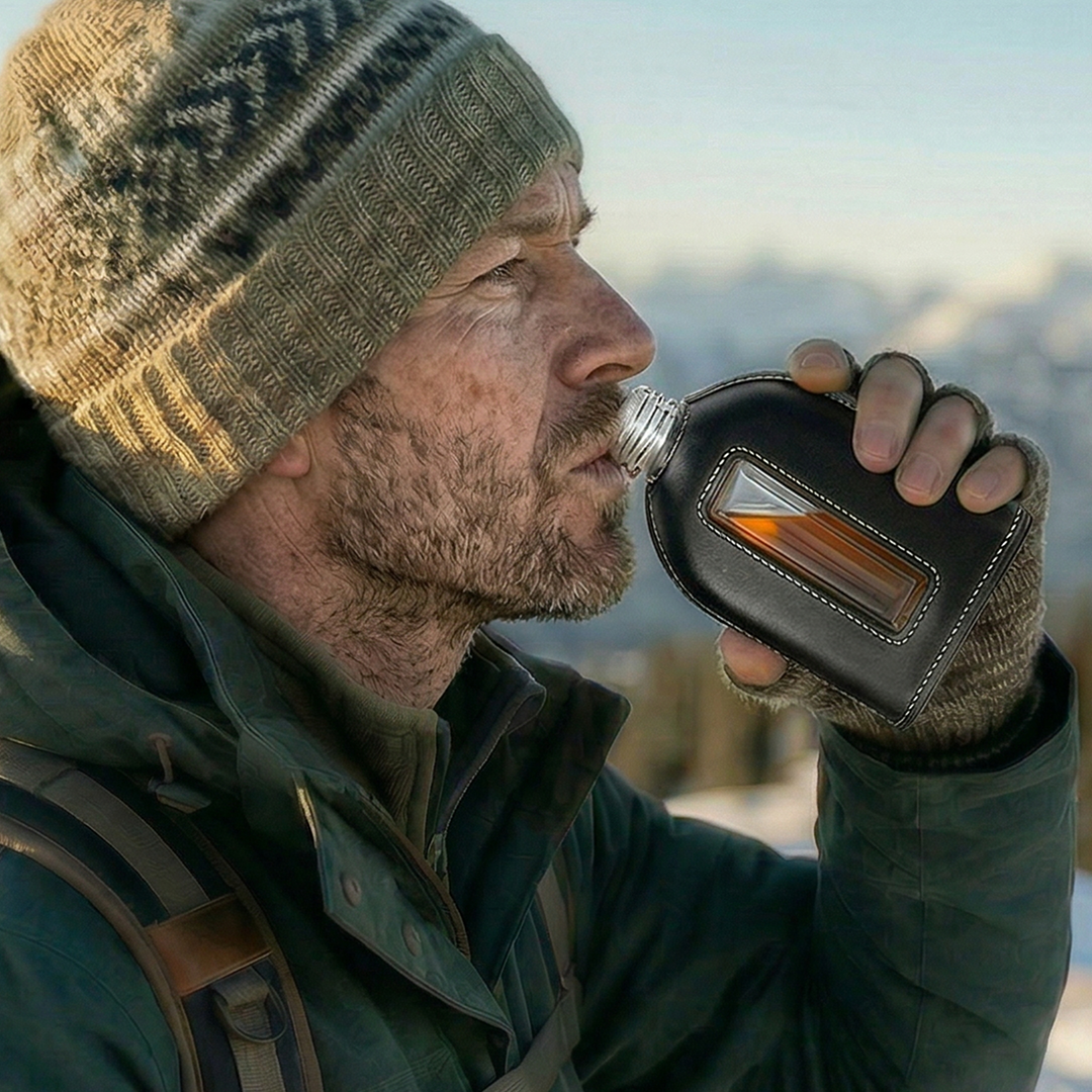 360 degrees Removable Leather-Sleeve Glass Flask