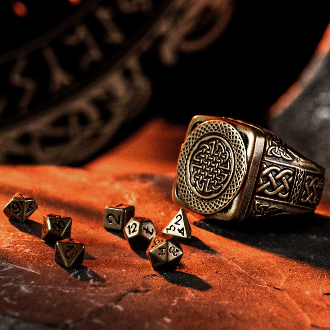 Brass Dice Ring With Hidden RPG Set
