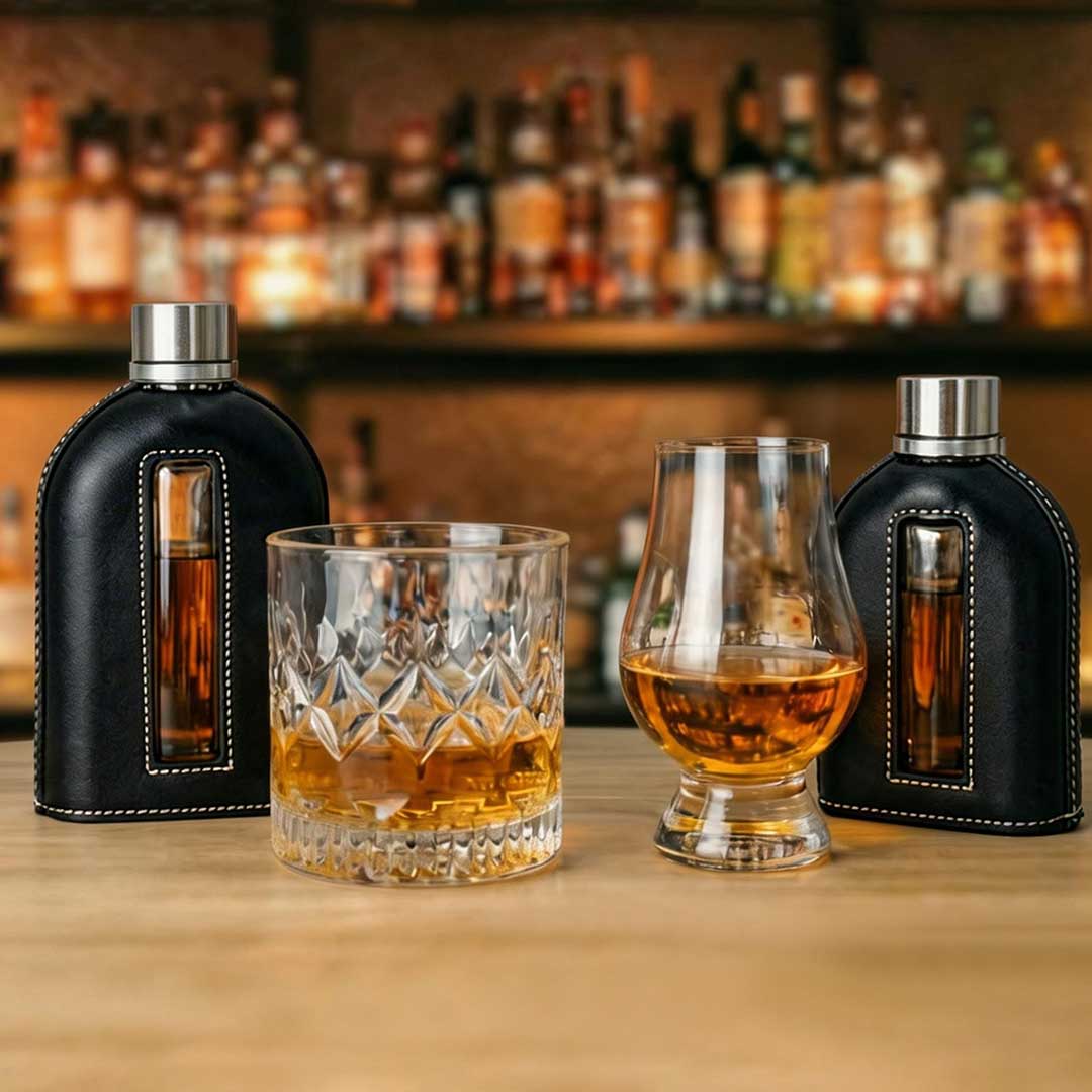 360 degrees Removable Leather-Sleeve Glass Flask