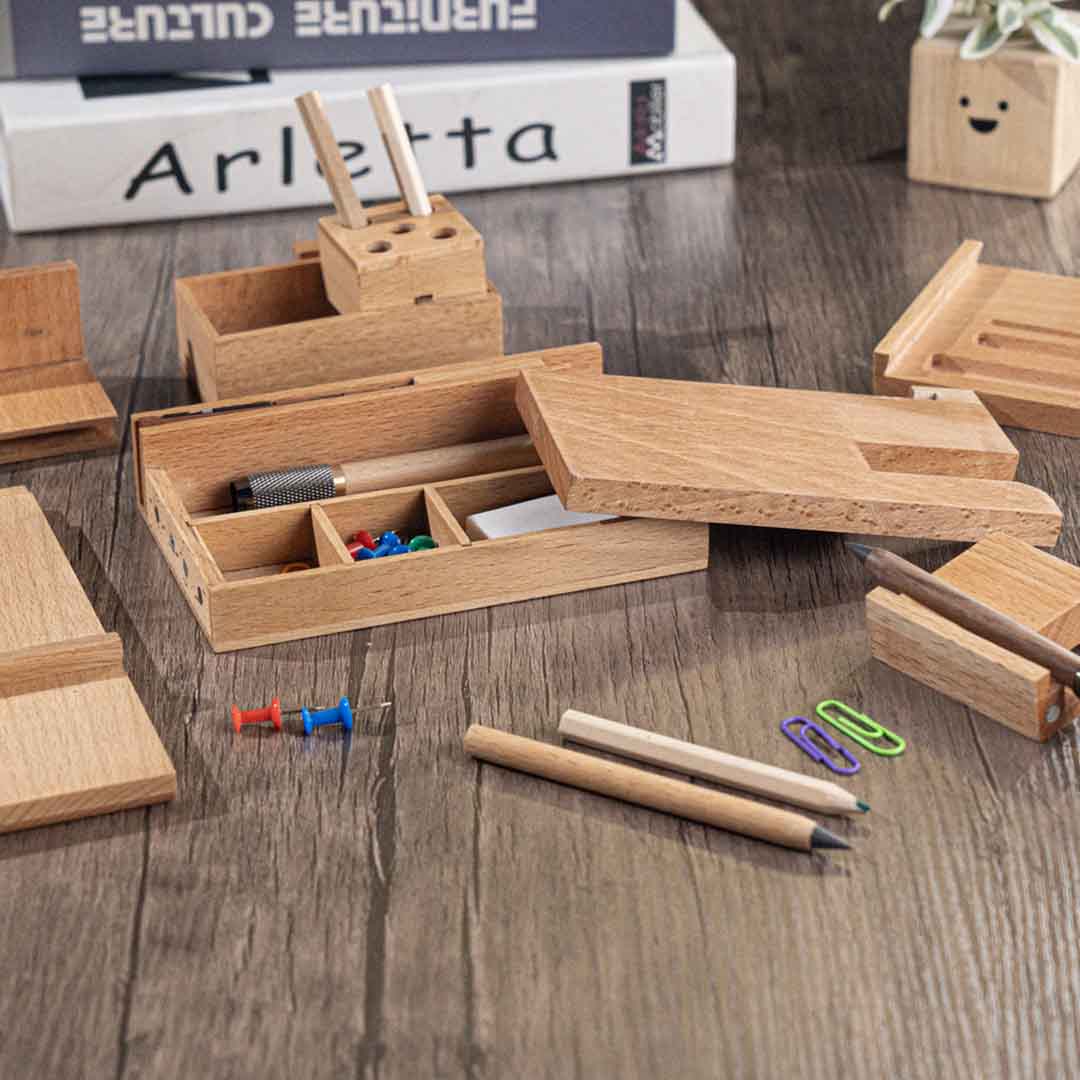 Organize Your Workspace with a Sleek, Natural Wood Storage Box