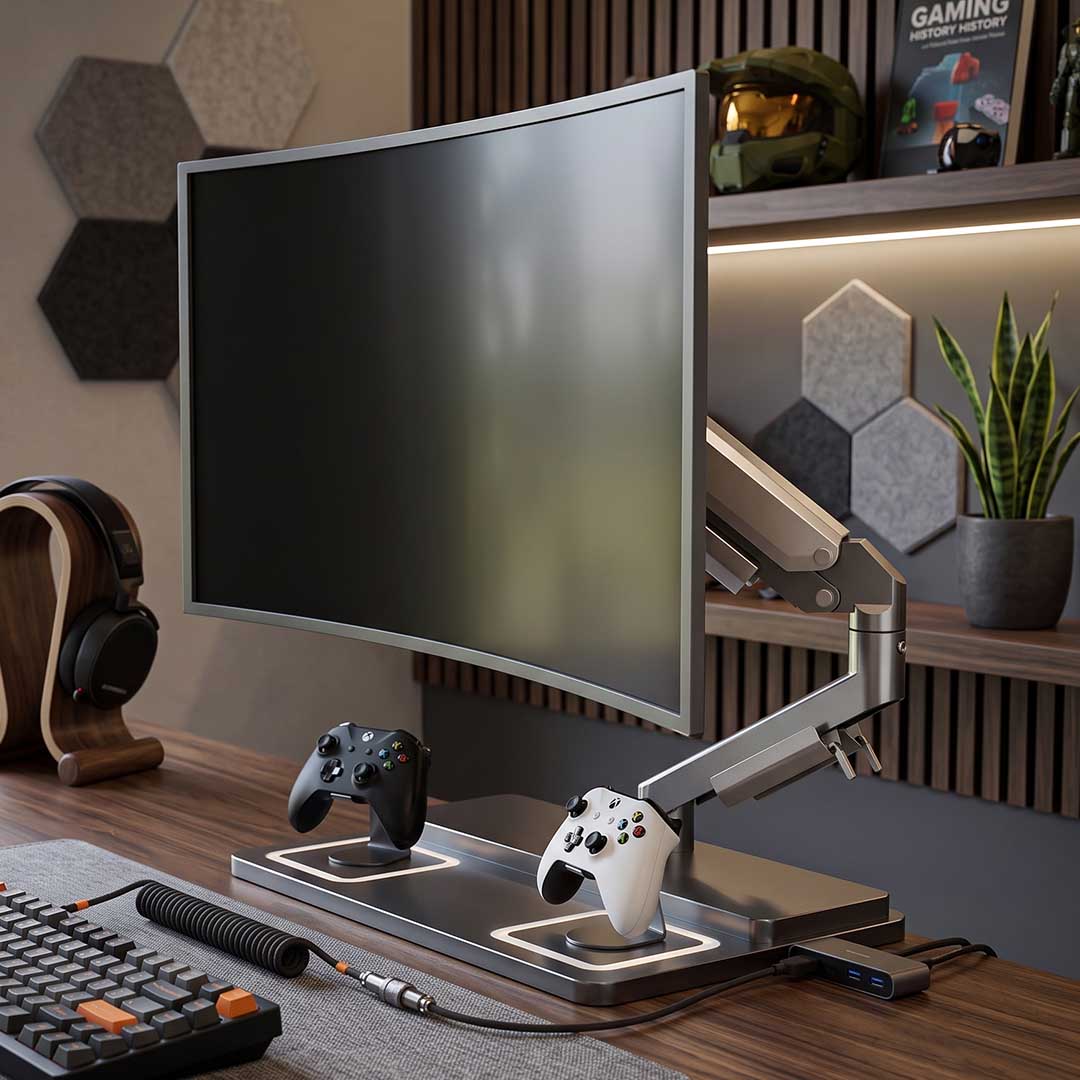 100W Hub With Dual 360 degrees Monitor Arms