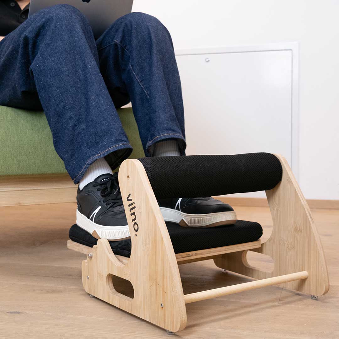 Solid Wood Cushioned Footrest With Massage Rollers