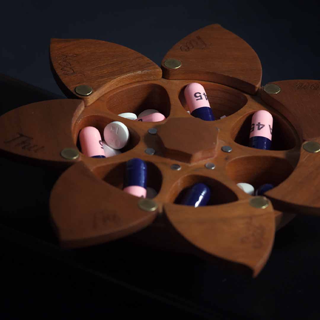 Cherry Wood Pillbox With Magnetic Doors