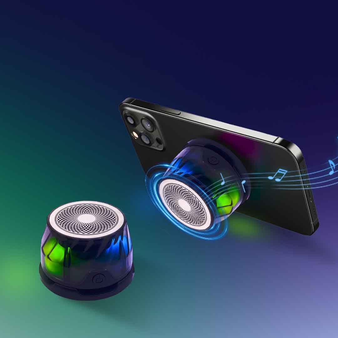 Sleek Speaker with Wireless Charging & RGB Lights for Any Adventure