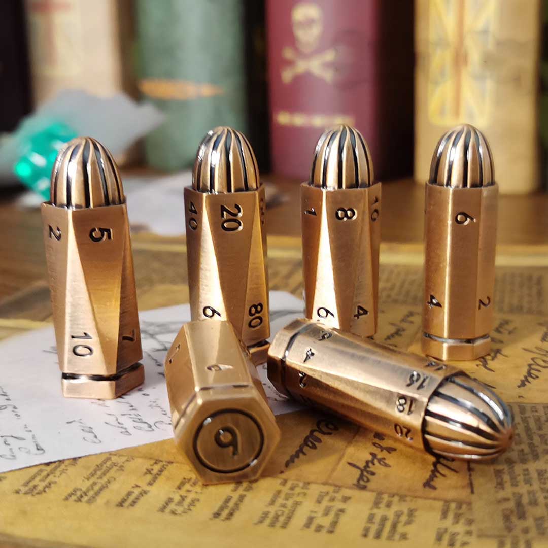 Metal Bullet Dice Set With Revolver Cylinder Dice Storage