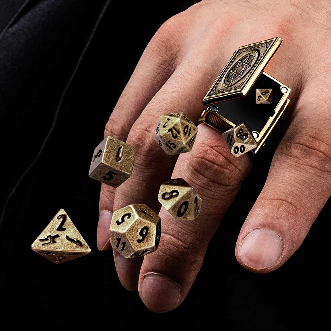 Brass Dice Ring With Hidden RPG Set