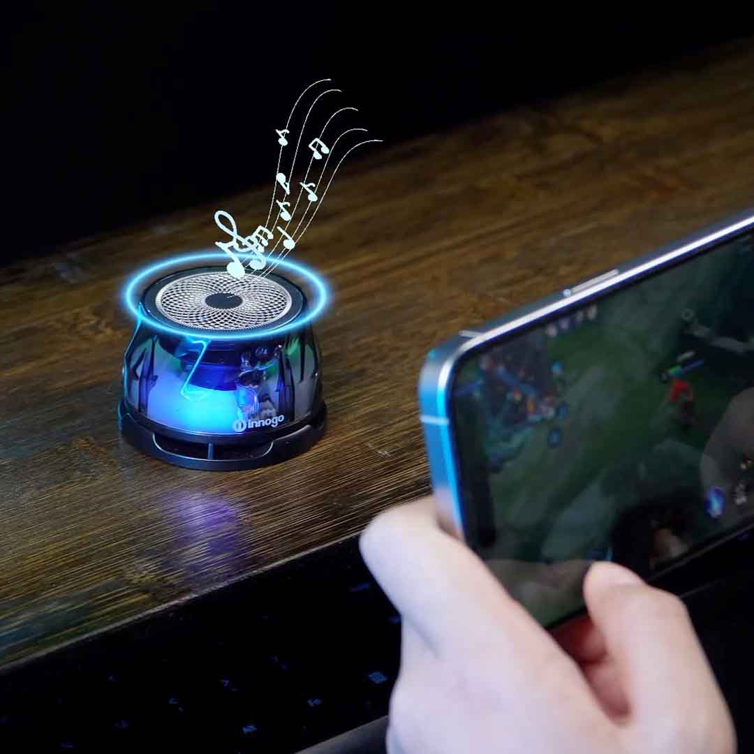 Sleek Speaker with Wireless Charging & RGB Lights for Any Adventure