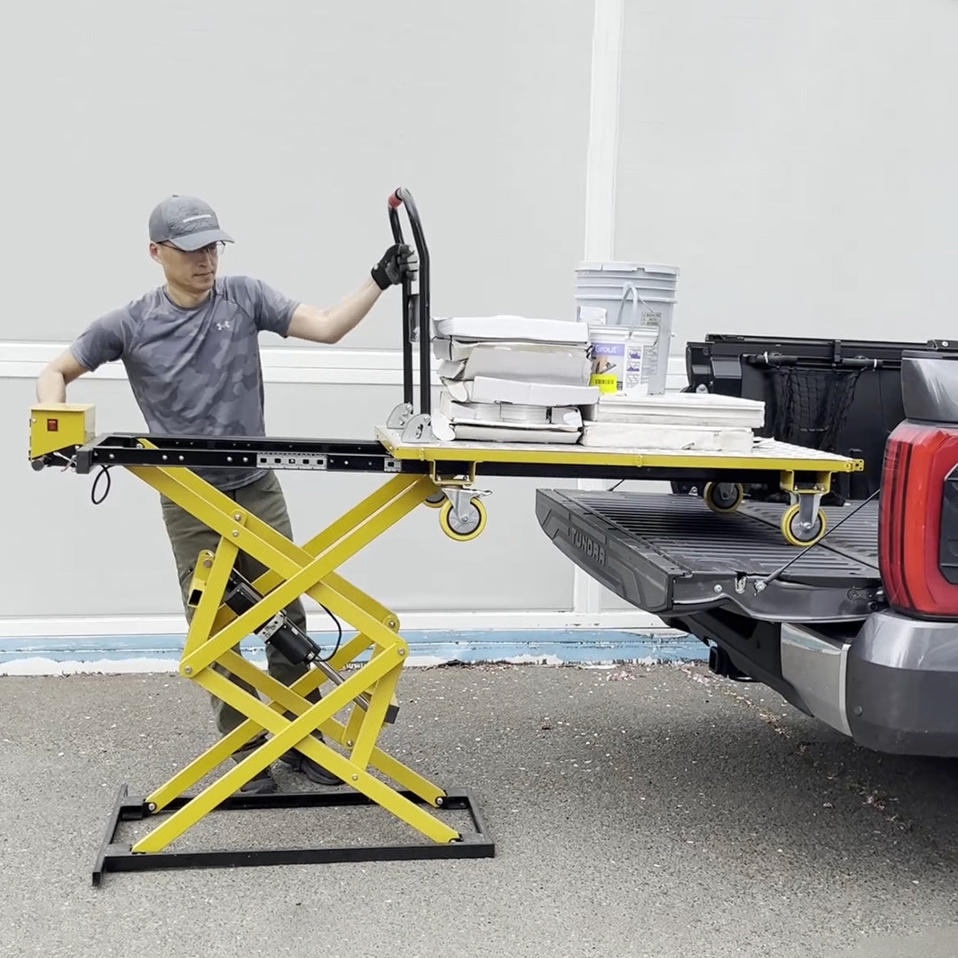 Effortless Battery-Powered Lift Cart for Easy Cargo Loading