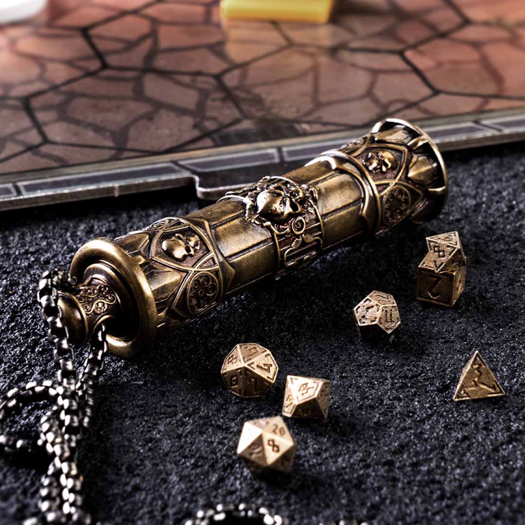 This Solid Brass Pendant Holds 7 Mini Dice