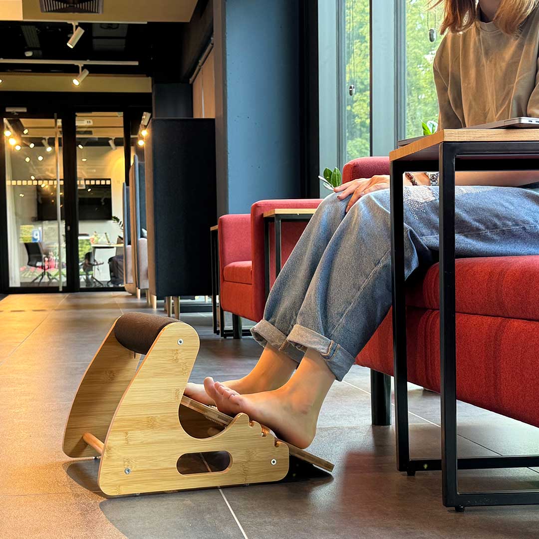 Solid Wood Cushioned Footrest With Massage Rollers