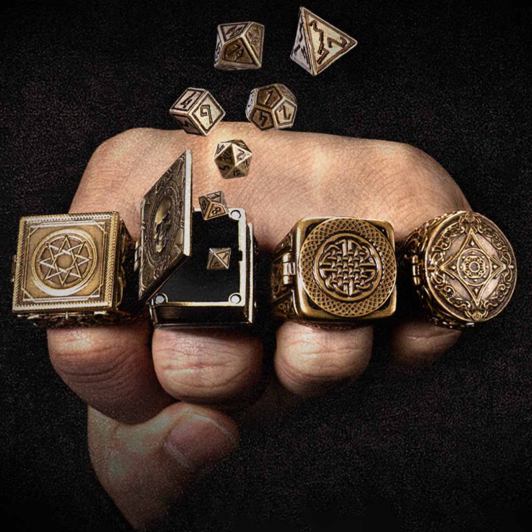 Brass Dice Ring With Hidden RPG Set