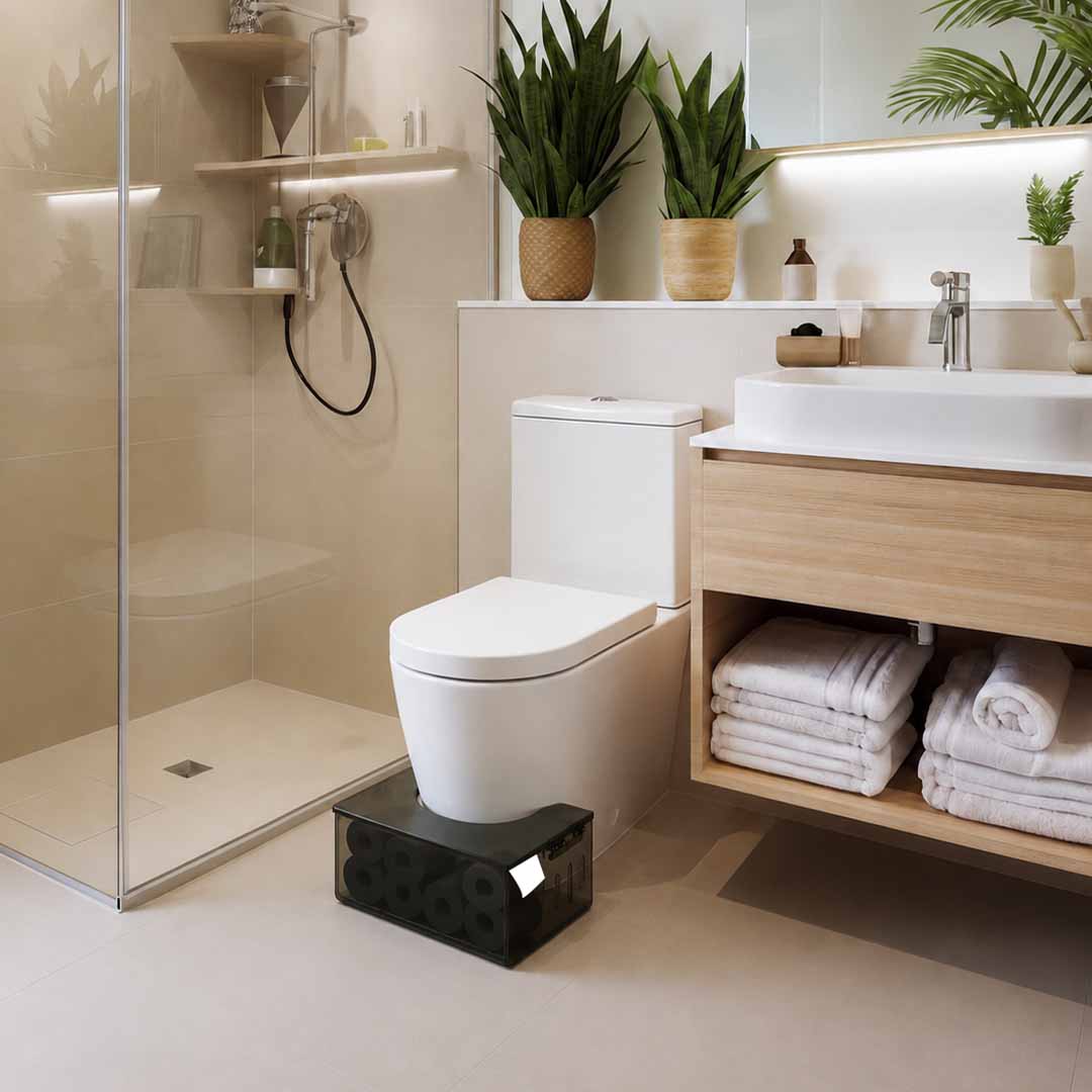 Squat-Height Stool With Hidden TP Storage