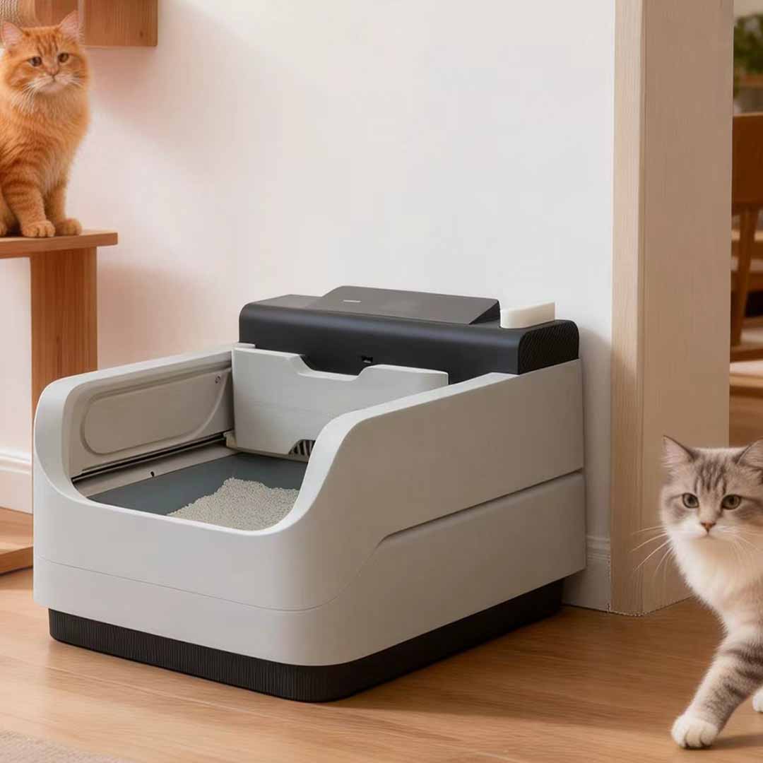 Self-Flushing Litter Box With AI Health Tracking